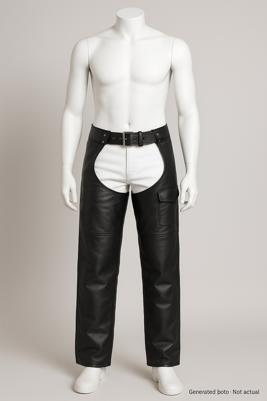 MOB Genuine Leather Motorcycle Chaps Black Adjustable Waist Classic Biker 3XL